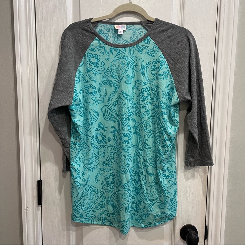 Lularoe Disney The Little Mermaid Ariel Green Randy Baseball Tee Shirt Large